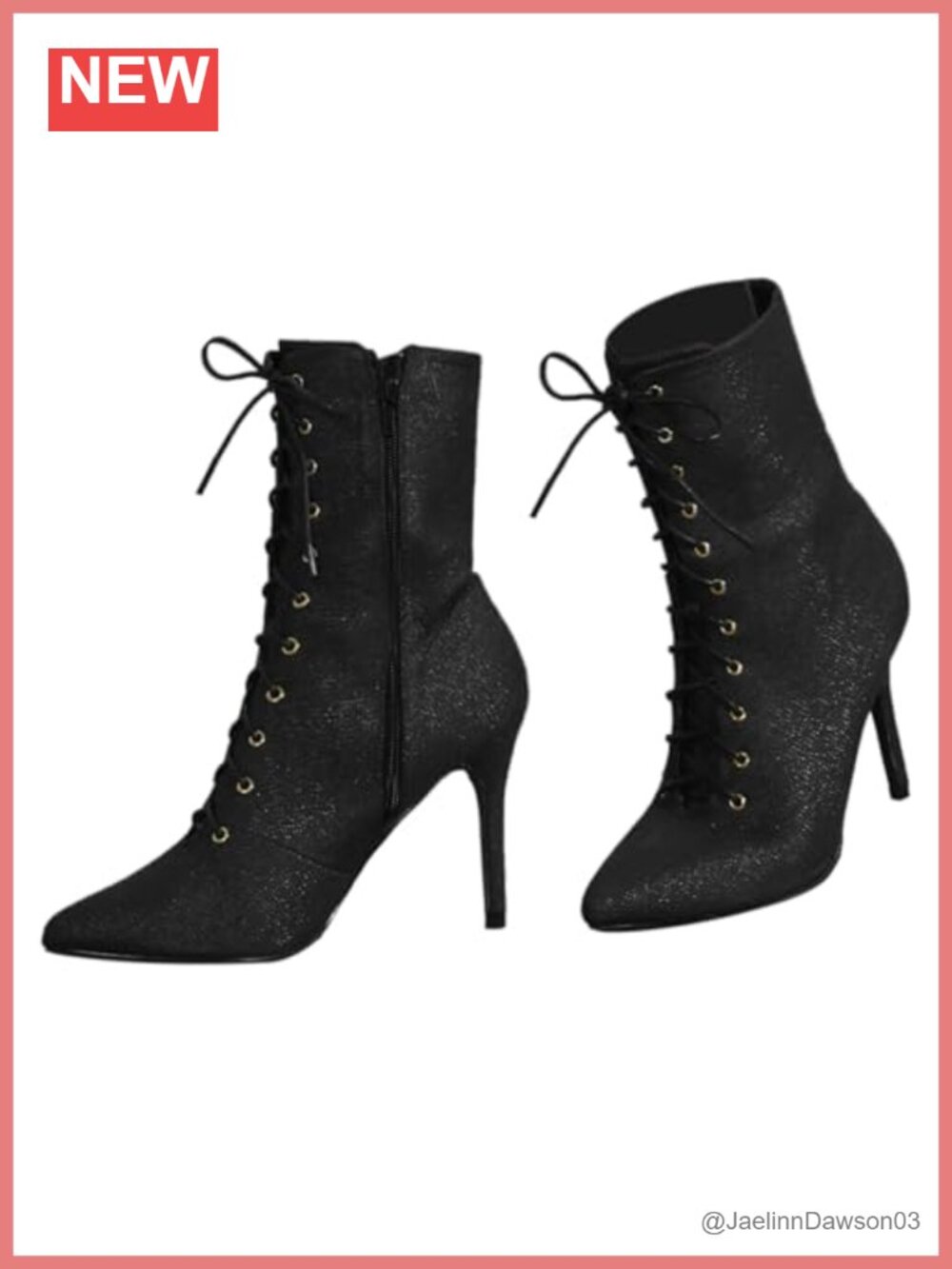 Denim Ankle Boots Lace Up Stiletto Heel Pointed Toe Side Zip Women